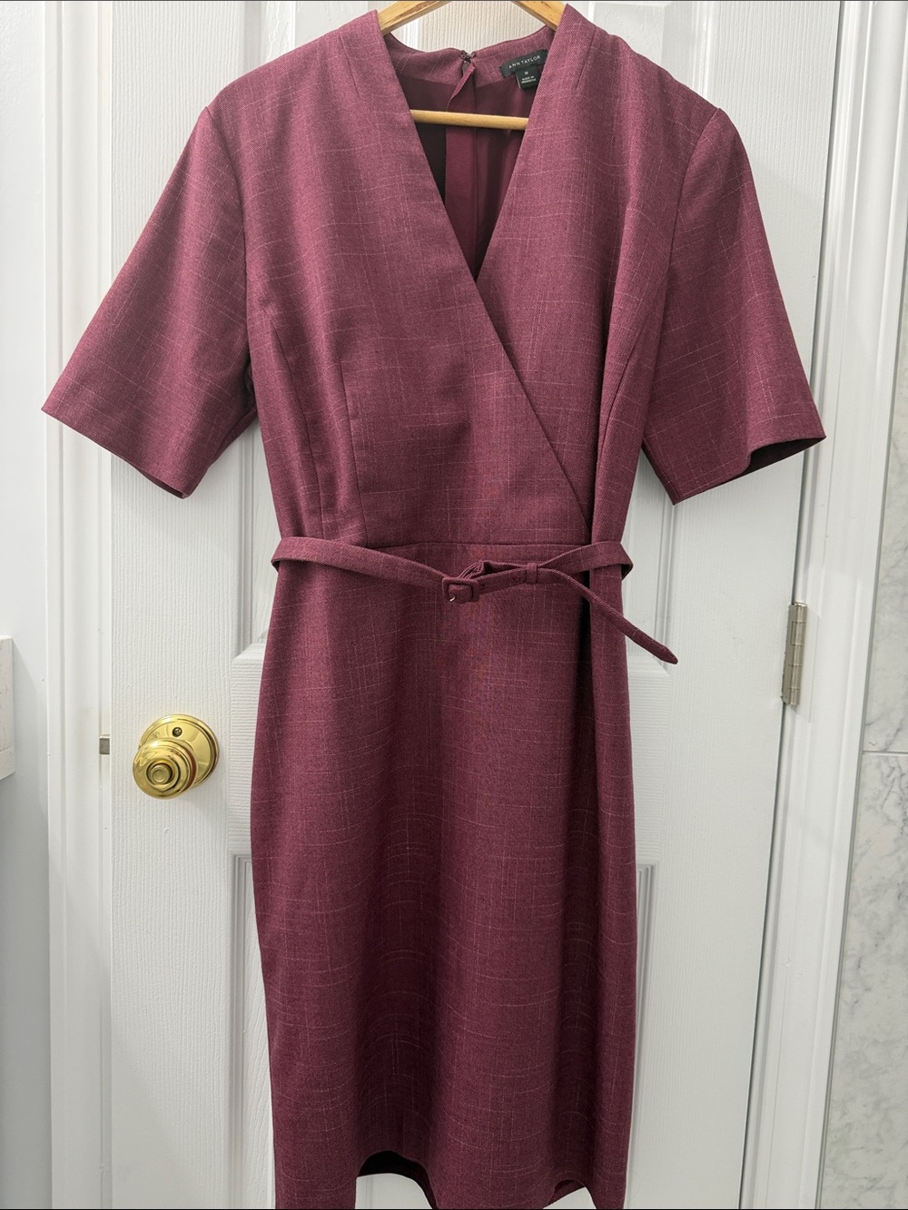 Anne Taylor Wine Red Wrap Sheath Midi Dress